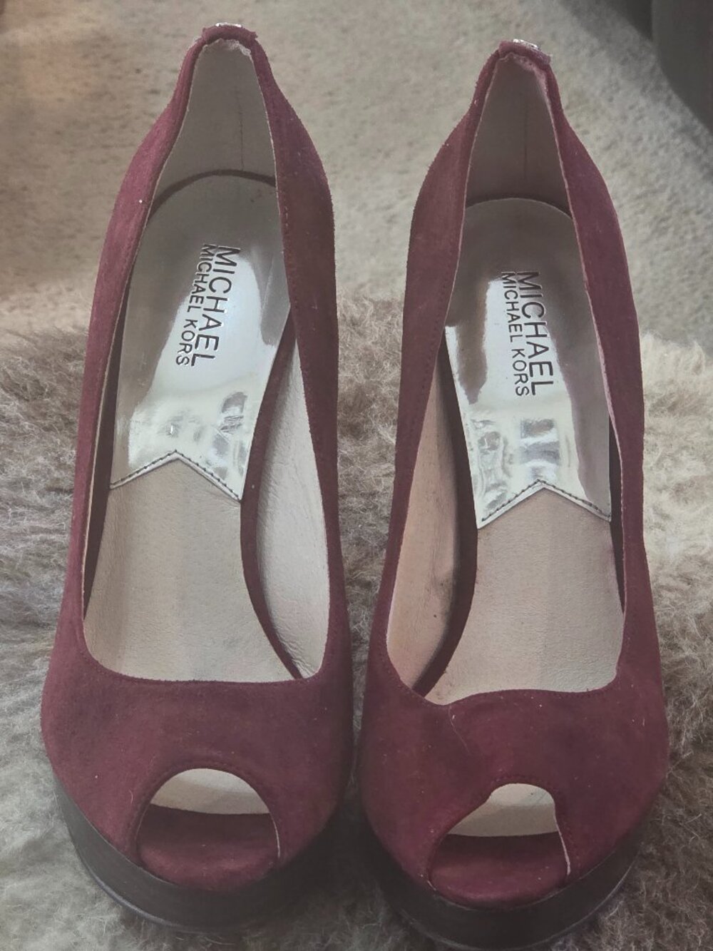 Size 9.5 Michael Kors Burgundy Suede Peep-Toe Heels